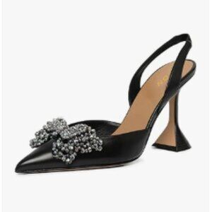 YDN Black Bowknots Pumps Elastic Backstrap Sandals Studded Slip On Daily Shoes